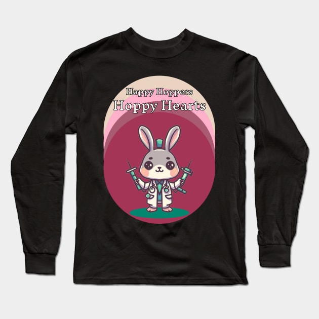 Happy Hoppers, Hoppy Hearts, Rabbit Long Sleeve T-Shirt by pmArtology